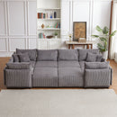 Modern Minimalist Corduroy Combination Sofa With 2 Comfort Cushions With USB & C Charging Ports