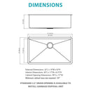 Gold Finish Undermount Stainless Steel Kitchen Sink 32" X 19" 16 Gauge Deep Single Bowl