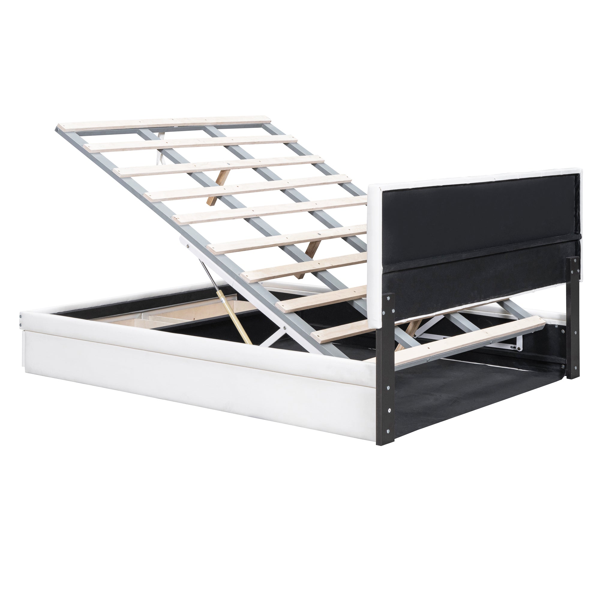Full Size Upholstered Bed with Hydraulic Storage System and Drawer, White - Atlantic Fine Furniture Melbourne FL