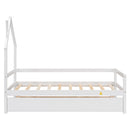 Twin House Wooden Daybed with trundle, Twin House-Shaped Headboard  bed with Guardrails,White