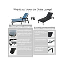 3 Piece Outdoor Patio Lounge Set, 2 Chaise & 1 End Table With Modern Tapered Feet, Pneumatic Adjustable Backrest, Wheels, Sunbrella Cushion - Ember Black / Blue