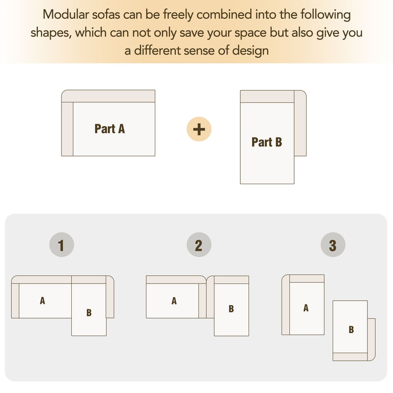 Modular Modular Combination Living Room Sofa Set, Modern Minimalist Sofa, Living Room Upholstered Sofa Bed, Bedroom, 2 Pieces Computer Free Combination, L-Shaped