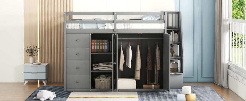 Loft Bed With Built In Wardrobes, Cabinets And Drawers