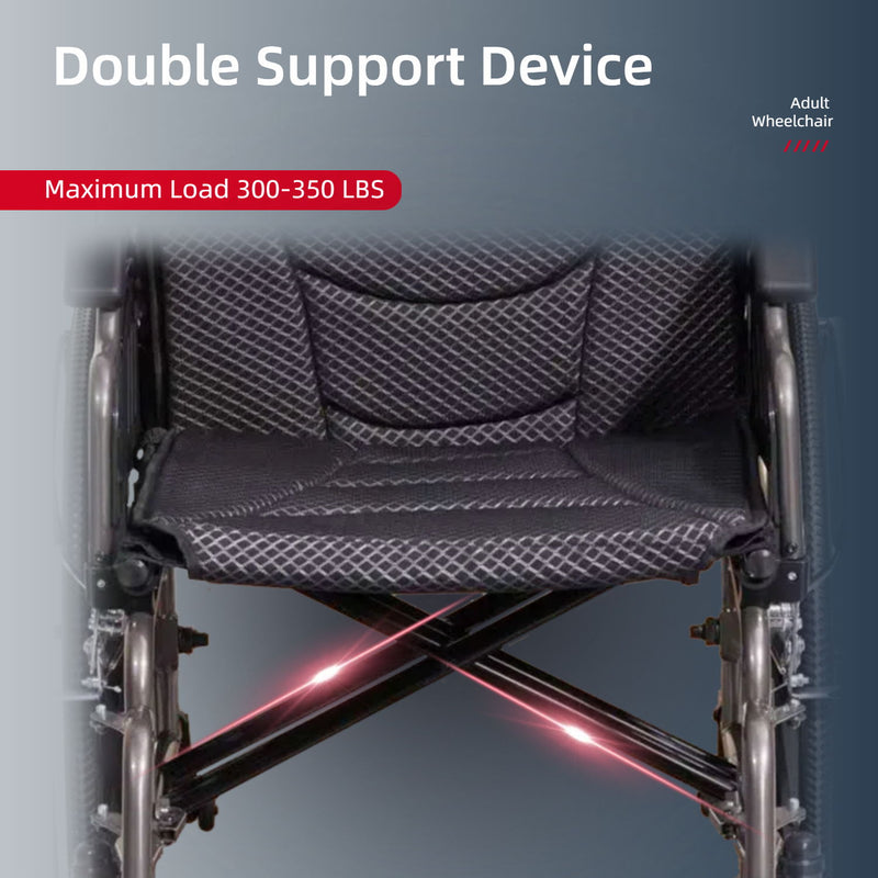 Lightweight Wheelchair Foldable For Adults, Manual Transport Chair With Double Brakes