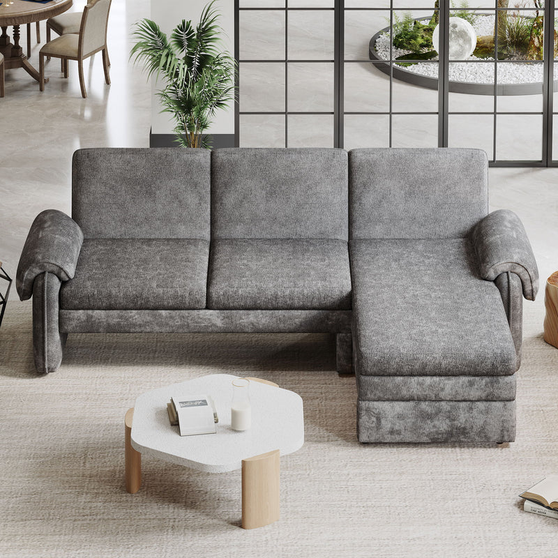 Convertible Futon Sofa Bed With Adjustable Backrest, Reversible Chaise Lounge And 2 Removable Armrest Pillows