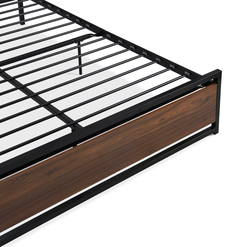 Industrial Platform Queen Bed Frame/Mattress Foundation with Rustic Headboard and Footboard, Strong Steel Slat Support, No Box Spring Needed, Noise Free, Easy Assembly