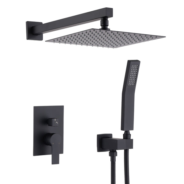 Luxury Bathroom Ceiling Mount 12" Rain Mixer Shower System With Brushed Nickel - Matte Black
