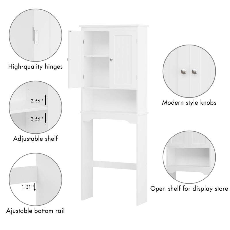 Over The Toilet Storage Cabinet, Bathroom Space Saver With Adjustable Shelf - White
