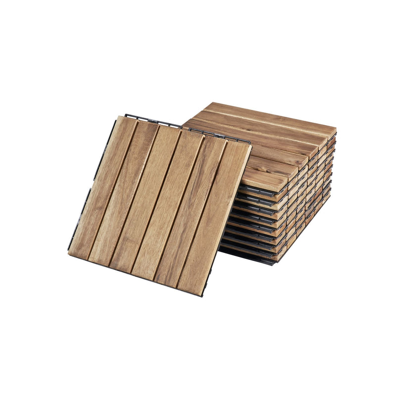 Interlocking Deck Tiles Striped Pattern, Waterproof Anti Mildew Brown