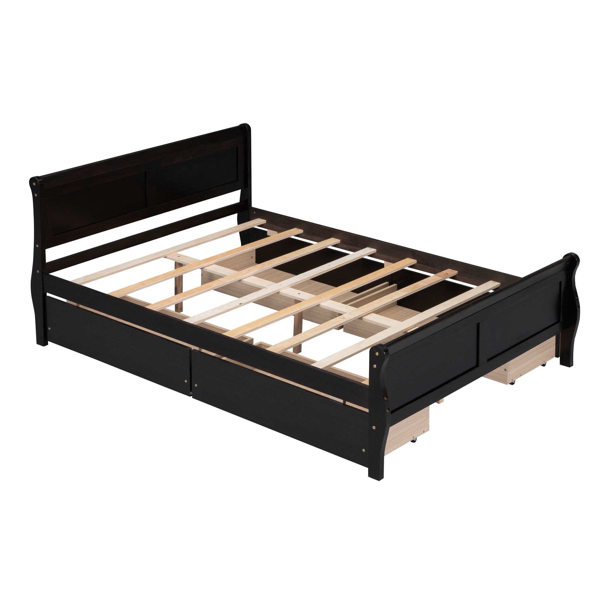 Full Size Wood Platform Bed with 4 Drawers and Streamlined Headboard & Footboard, Espresso - Atlantic Fine Furniture Melbourne FL