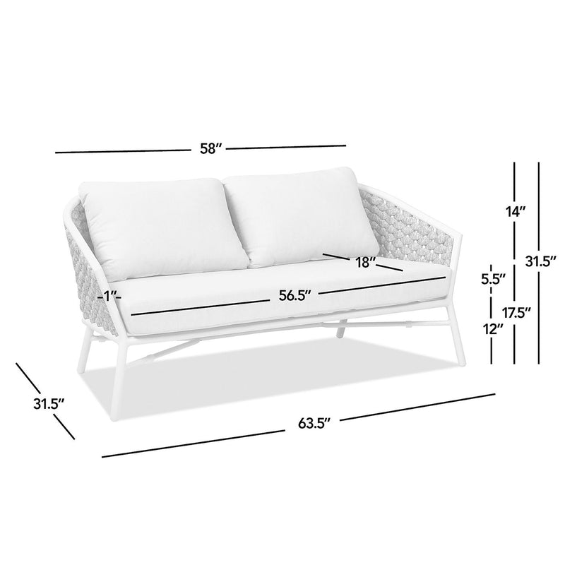 Rowan - Rope Barrel Back Patio Conversation Loveseat Sofa - Optic White