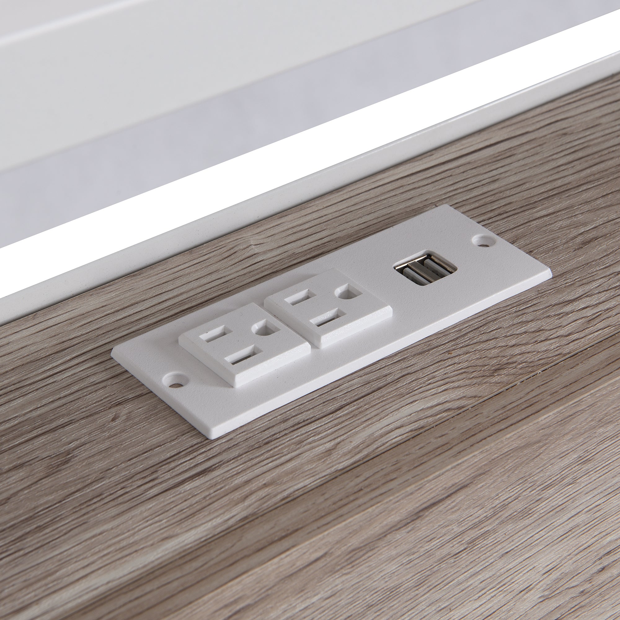 Full Size Metal Platform Bed Frame with Sockets, USB Ports and Slat Support ,No Box Spring Needed White