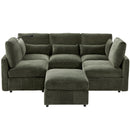 Modern Modular U-Shaped Sofa Bed With Movable Ottoman, USB Ports, Phone Holder