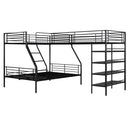 L-Shaped Twin Over Full Bunk Bed And Twin Loft Bed With 4 Built In Shelves - Black