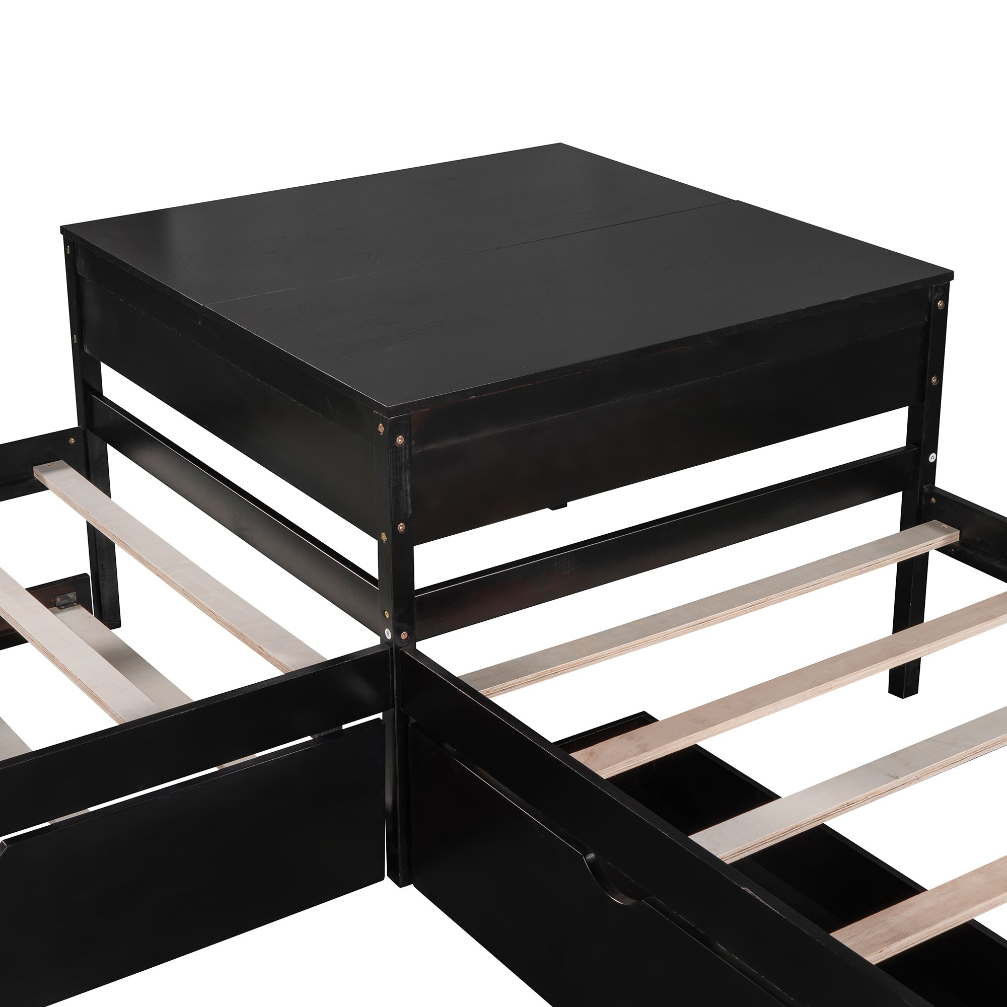L-shaped Platform Bed with Trundle and Drawers Linked with built-in Desk,Twin,Espresso - Atlantic Fine Furniture Melbourne FL