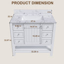 37" Bathroom Vanity With Artificial Marble Carrara Top, Multi Functional Cabinet With Doors And Drawer - White