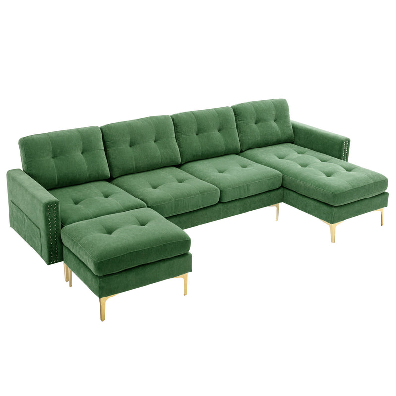 L-Shape Convertible Sectional Sofa Couch With Movable Ottoman For Living Room