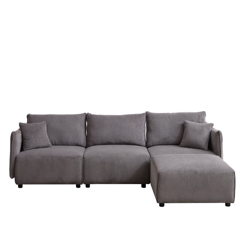 Multi-Module Combination Style Sofa For Living Room, Bedroom And Other Lounge Spaces, Modern Minimalist Corduroy Combination Sofa With 2 Comfort Cushions With USB & C Charging Ports