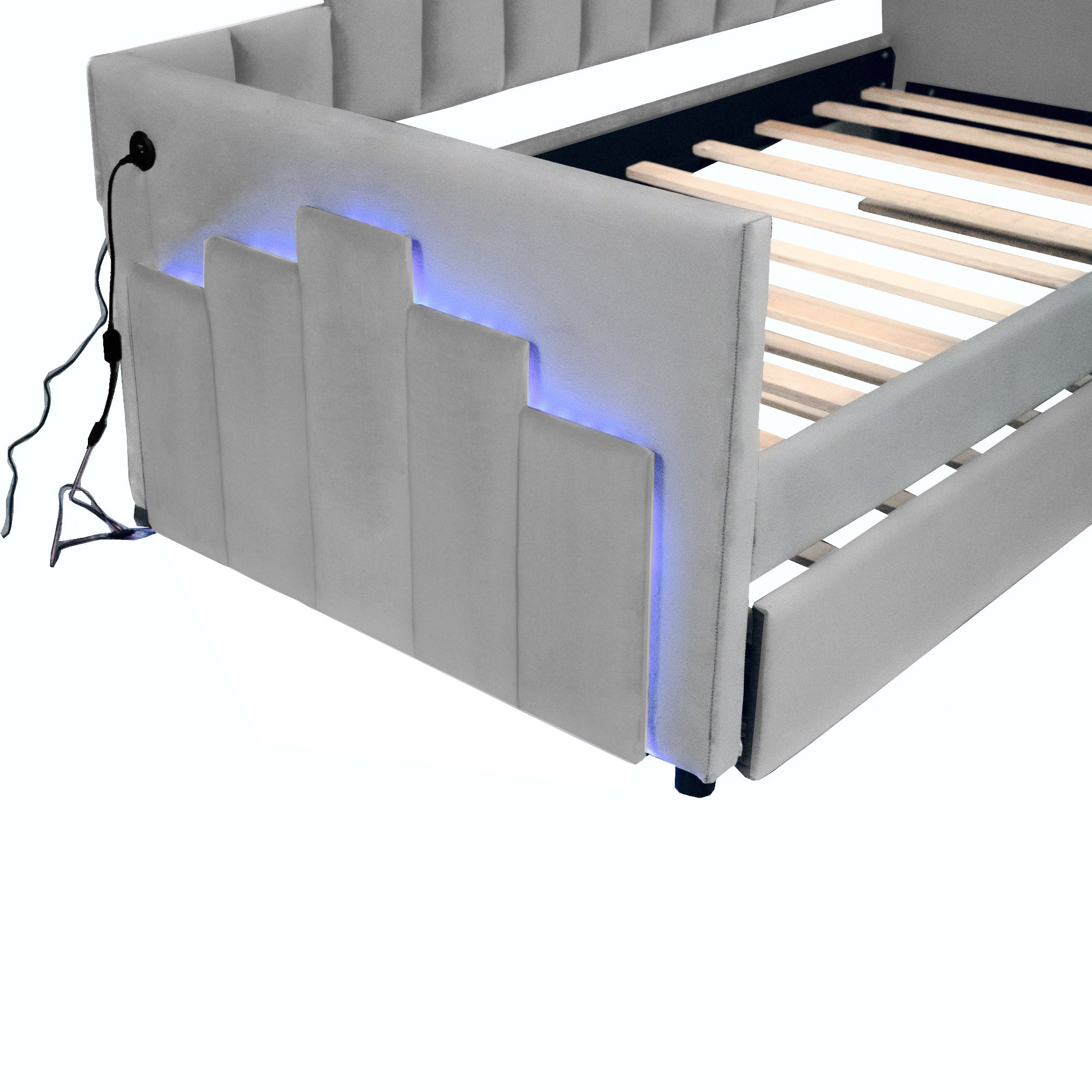 Twin Size Upholstered Daybed with Light and USB Port, Gray - Atlantic Fine Furniture Melbourne FL