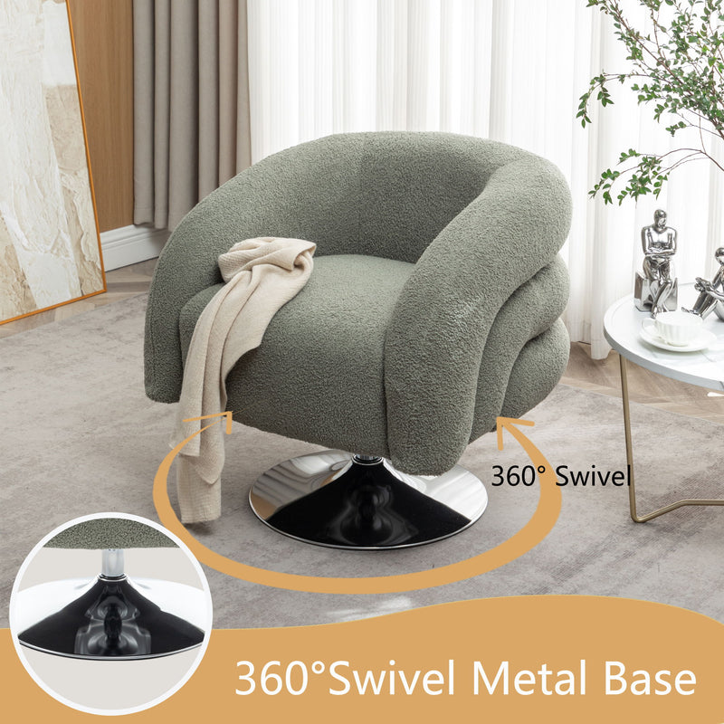 Modern Style Single Swivel Sofa Chair, Teddy Upholstered Single Sofa With Round And Fluffy Reading Chair, Suitable For Living Room
