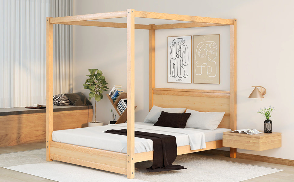 Queen Size Canopy Platform Bed with Headboard and Support Legs,Natural - Atlantic Fine Furniture Melbourne FL