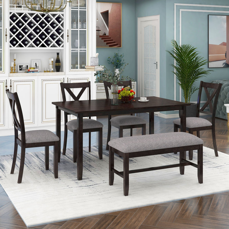 Kitchen Dining Table Set Wooden Rectangular Dining Table, 4 Chairs And Bench Family Furniture