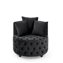 Modern Upholstered Swivel Chair With Button Tufted Design And Movable Wheels