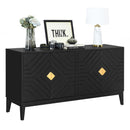 4 Door Sideboard Storage Cabinet For Living Room And Dining Room, 2 Large Cabinets With Gold Handles And Adjustable Shelf - Black
