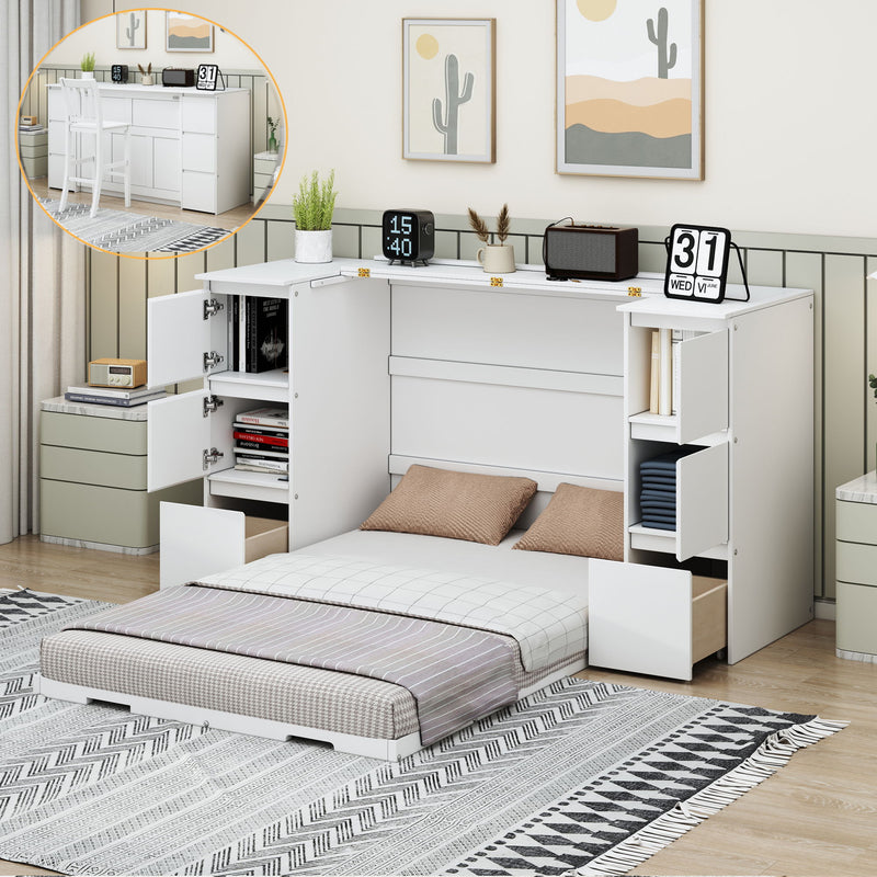 Murphy Bed With Drawers, Cabinets, And USB Ports