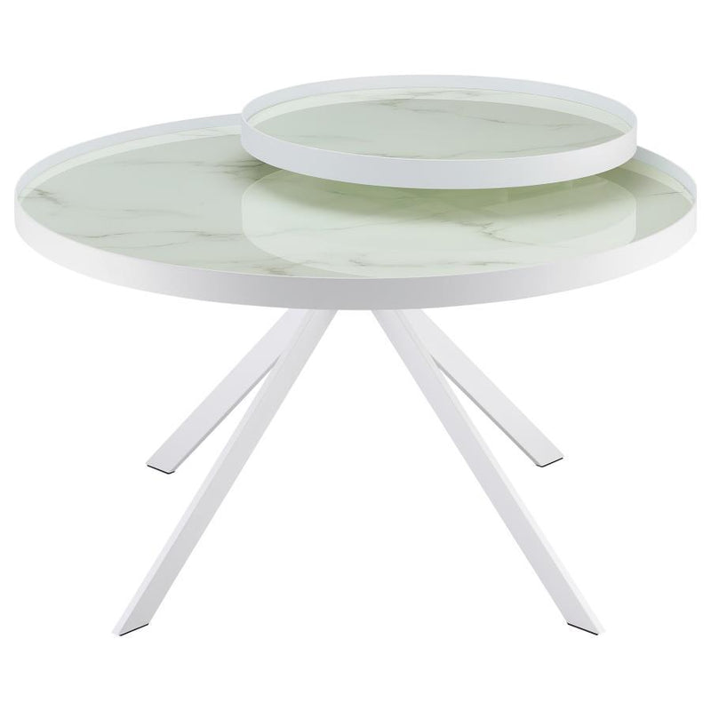 Briggs - Round Marble Printed Glass Top Coffee Table