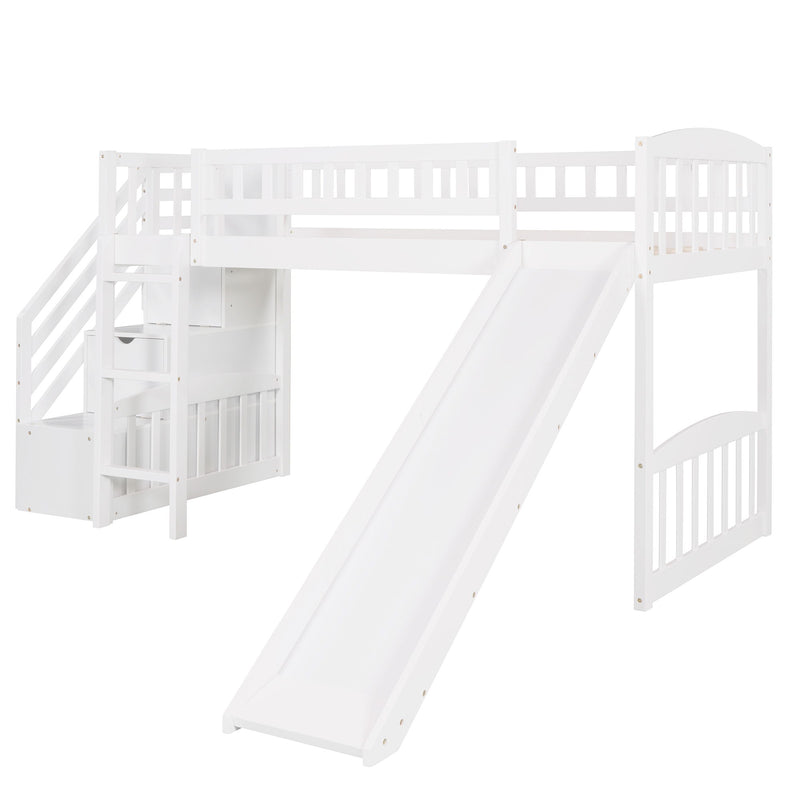 Loft Stairway Bed With 2 Drawers And Slide