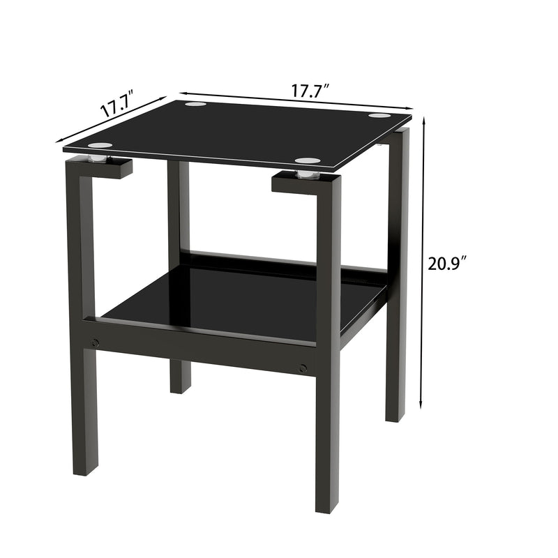 Glass Clear Side & End Table, 2 Tier Space End Table, Corner Table - Black