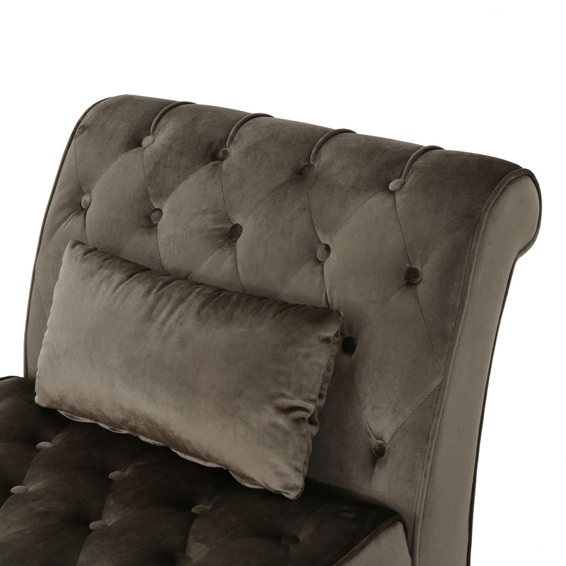 Ethereala - Upholstered Velvet Chaise Lounge With Button Tufted - Gray