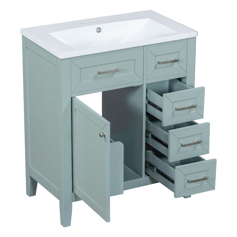 30" Bathroom Vanity With Sink Combo, Bathroom Cabinet With Drawers - Green