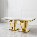 79.53 In. Elegant Marble Pattern Dining Table For 6 Or 8 Seats Polished Stainless Steel Base - Gold