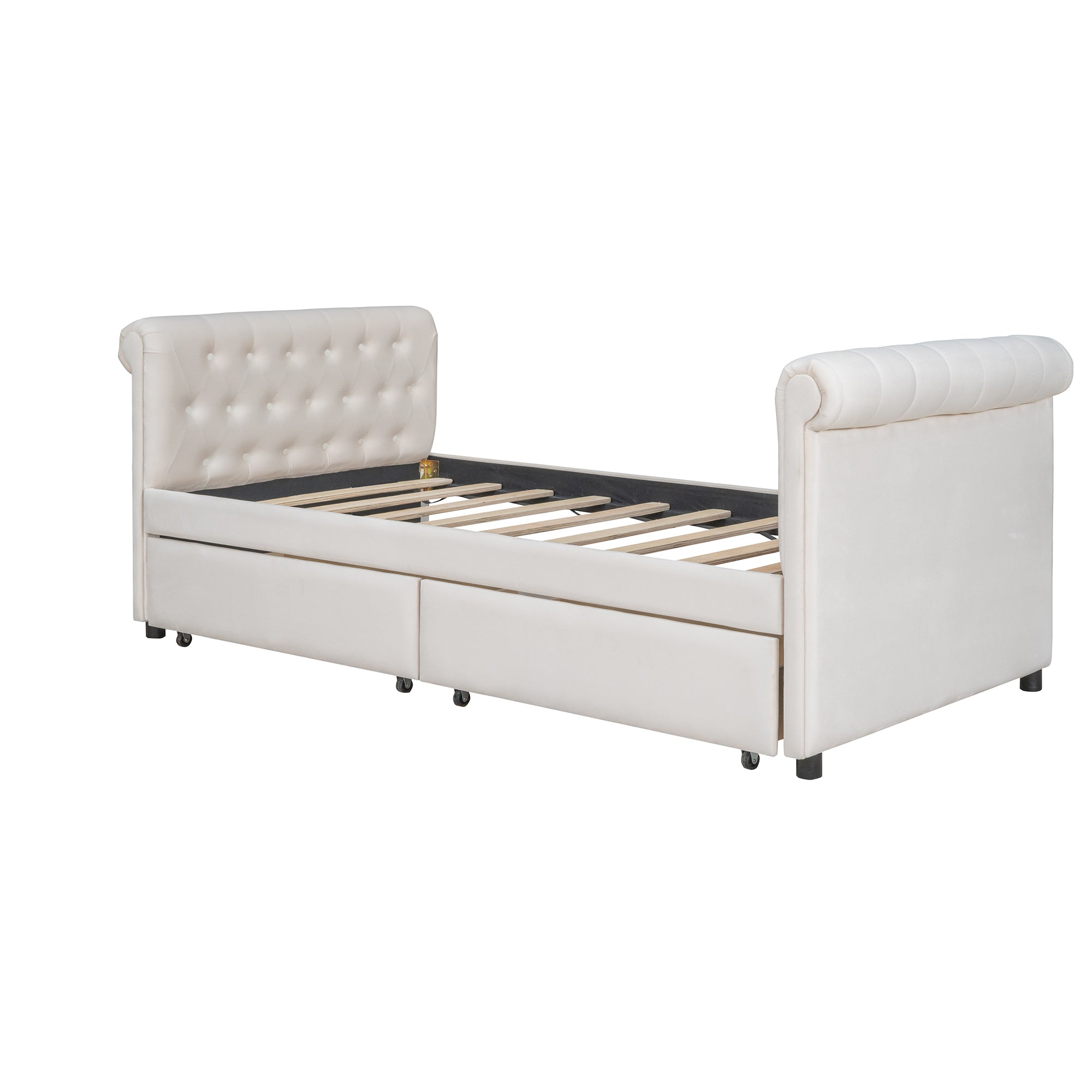 Twin Size Upholstered daybed with Drawers, Wood Slat Support, Beige(OLD SKU :LP000117AAA) - Atlantic Fine Furniture Melbourne FL