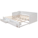 Wooden Daybed with Trundle Bed and Two Storage Drawers , Extendable Bed Daybed,Sofa Bed with Two Drawers, White