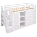 Loft Bed With 3 Shelves, 2 Wardrobes, 2 Drawers, Ladder Storage