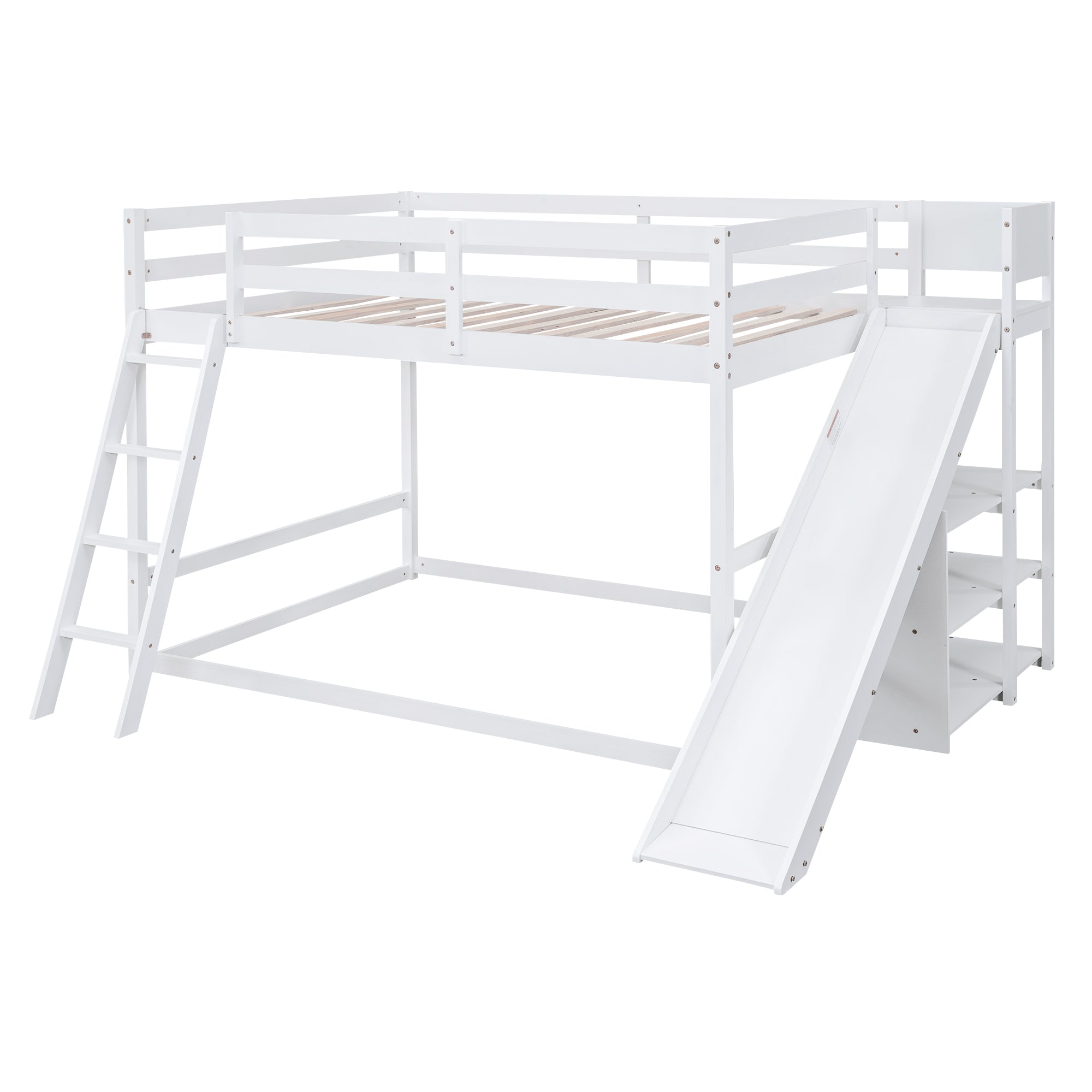 Full over Full Bunk Bed with Ladder, Slide and Shelves, White - Atlantic Fine Furniture Melbourne FL