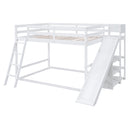 Full over Full Bunk Bed with Ladder, Slide and Shelves, White