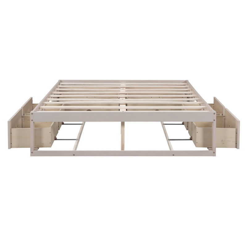 Full Size Platform Bed with 6 Storage Drawers,Antique White