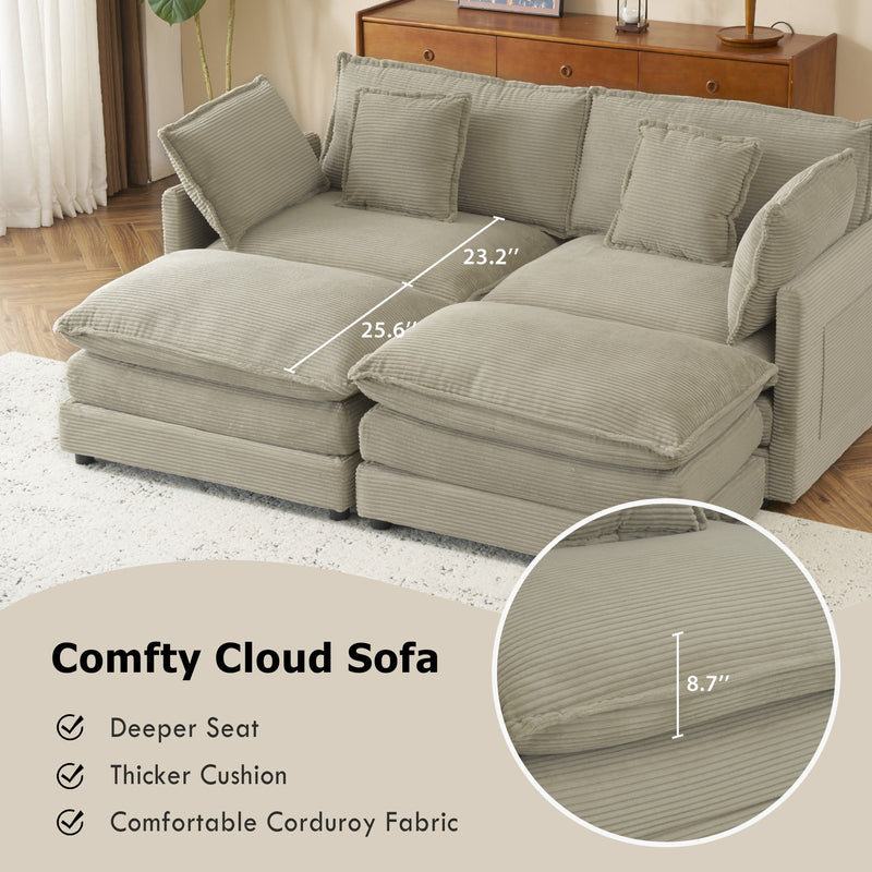 Modern Modular Sectional Sofa With Side Storage Pockets For Living Room