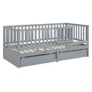 Daybed With Fence Guardrails And 2 Drawers, Split Into Independent Floor Bed & Daybed