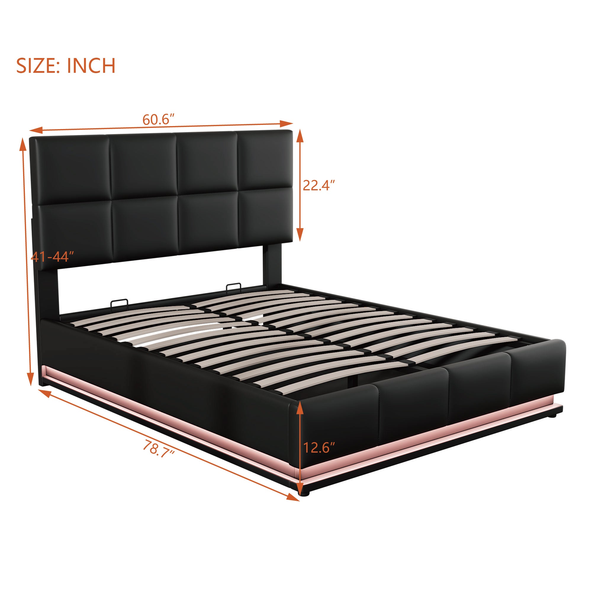 Full Size Tufted Upholstered Platform Bed with Hydraulic Storage System,PU Storage Bed with LED Lights and USB charger, Black - Atlantic Fine Furniture Melbourne FL
