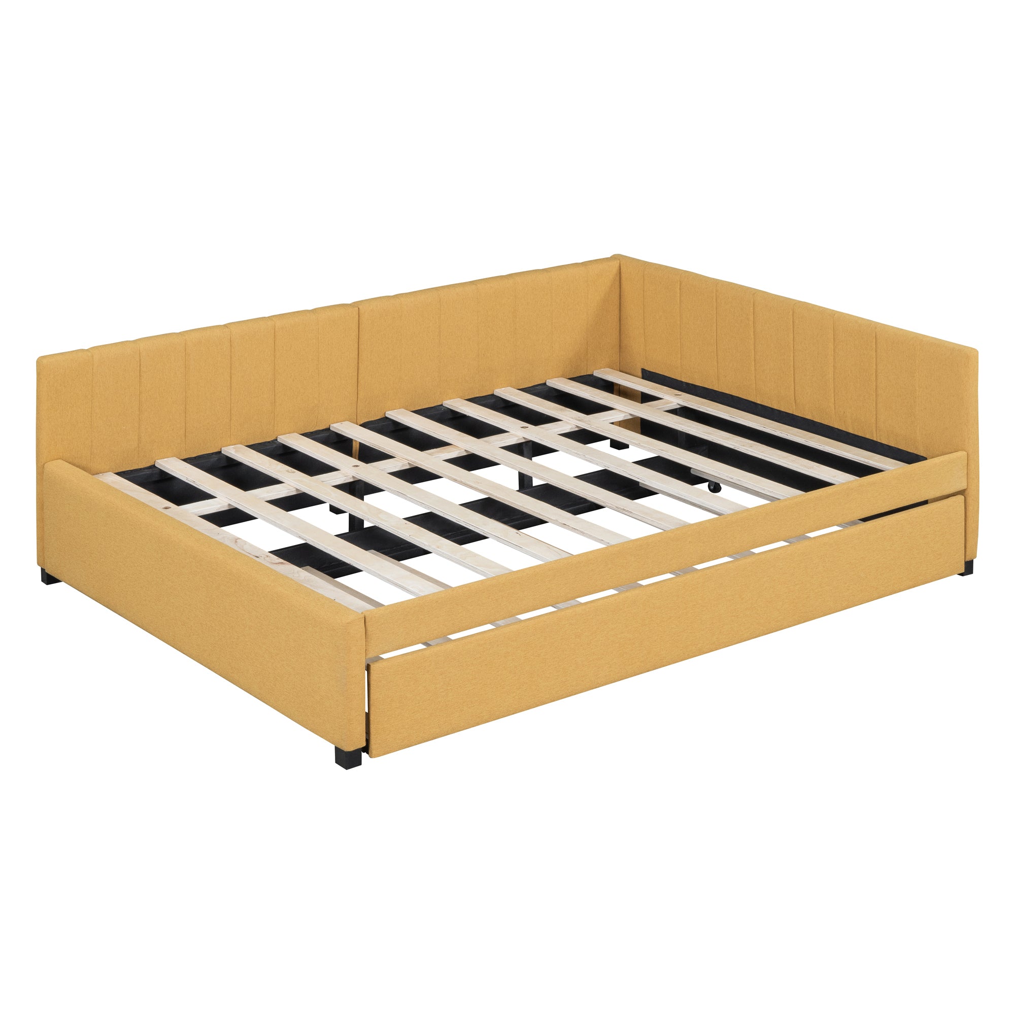 Full Size Upholstered Daybed with Trundle Sofa Bed Frame No Box Spring Needed, Linen Fabric(Yellow) - Atlantic Fine Furniture Melbourne FL