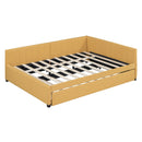 Full Size Upholstered Daybed with Trundle Sofa Bed Frame No Box Spring Needed, Linen Fabric(Yellow)