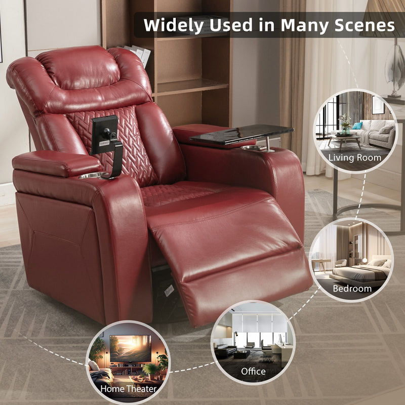 270° Swivel Power Recliner Individual Seat Home Theater Recliner With Comforable Backrest, Tray Table, Phone Holder, Cup Holder, USB Port, Hidden Arm Storage For Living Room