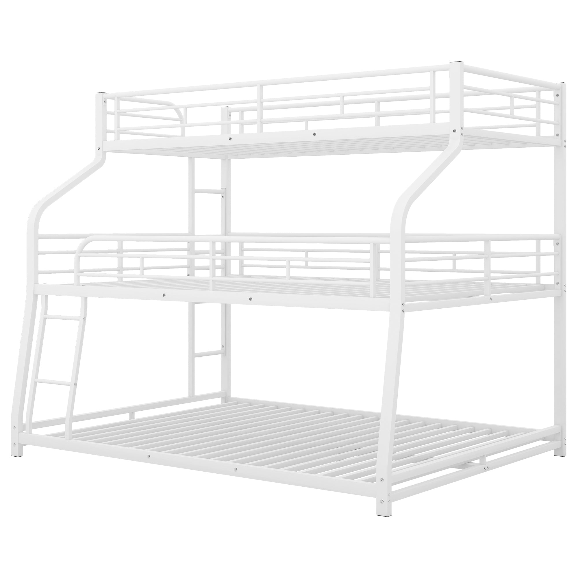 Twin XL/Full XL/Queen Triple Bunk Bed with Long and Short Ladder and Full-Length Guardrails,White - Atlantic Fine Furniture Melbourne FL