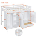 Twin size Loft Bed with Drawer, Two Wardrobes and Mirror, White