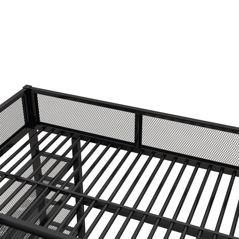 Full Size Metal Loft Bed with 4-Tier Shelves and Storage, Black